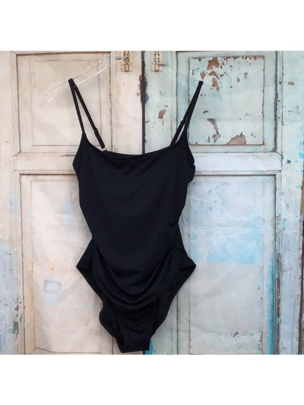 Anne Cole Black One Piece Swimsuit Size 12 Nylon Spandex Adjustable Straps Made